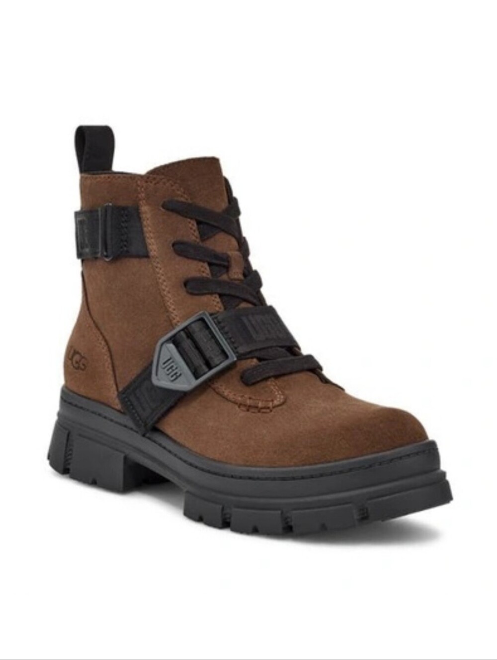 UGG Ashton Waterproof Suede Chunky Lace-Up Lug Sole Boot In Dark Earth Brown